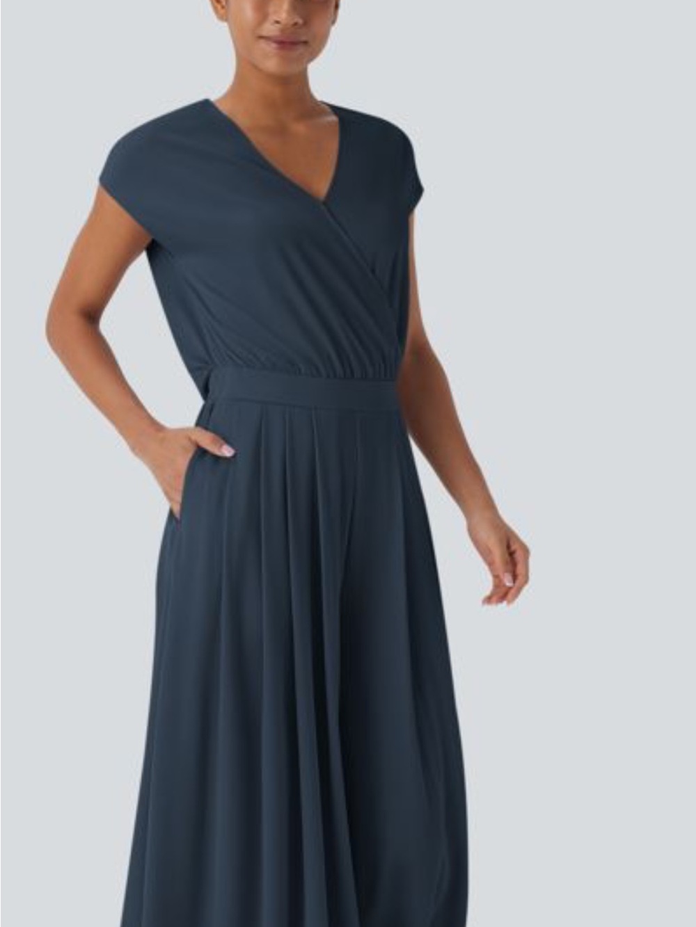 HALARA V-Neck Cap Sleeve Maxi Dress in Navy